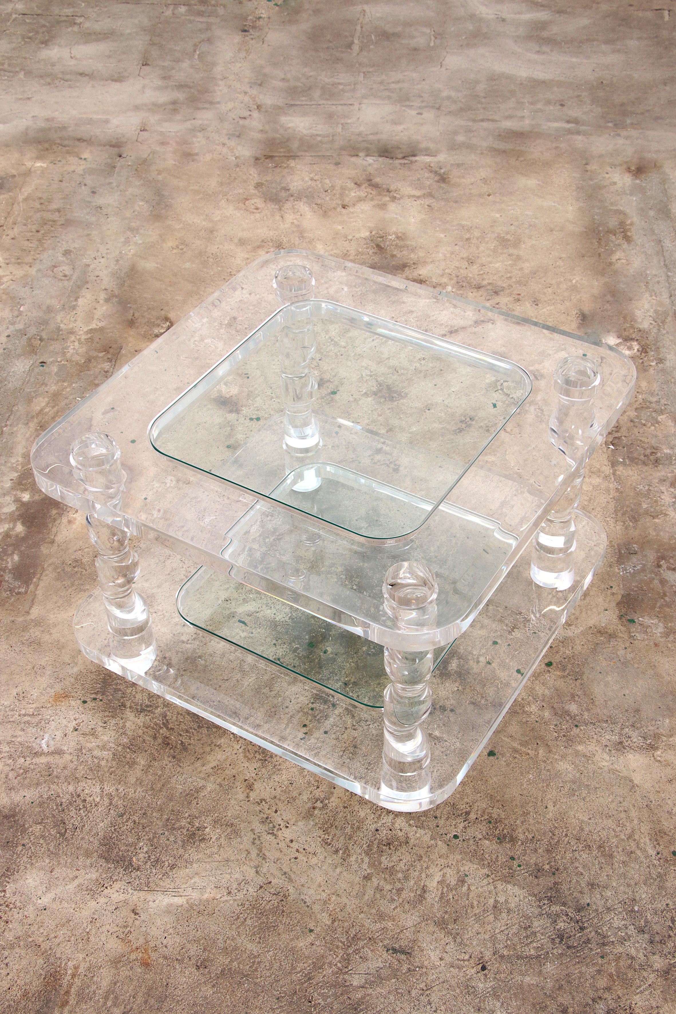 Late 20th Century French Coffee Table Lucite and Glass Maison Romeo, 1970s For Sale
