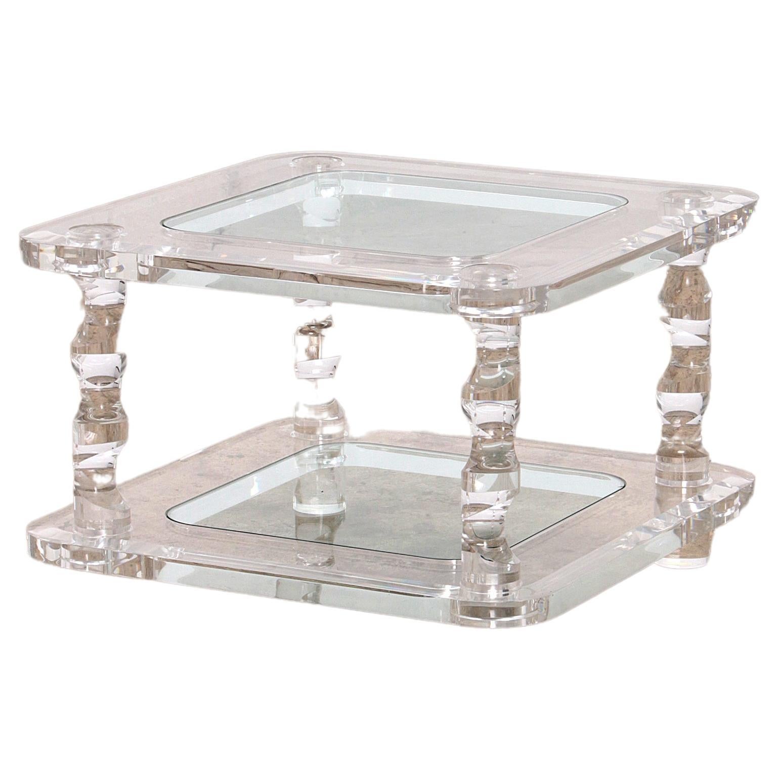 French Coffee Table Lucite and Glass Maison Romeo, 1970s For Sale