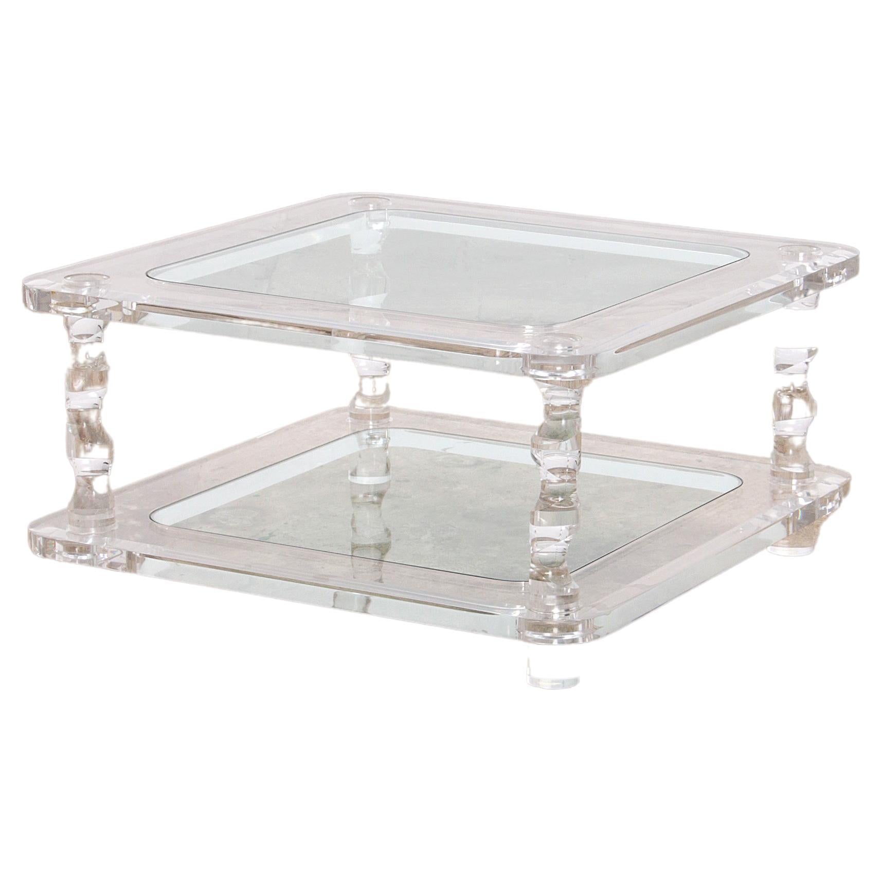 French Coffee Table Lucite and Glass Maison Romeo, 1970s For Sale