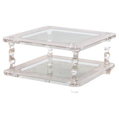 Vintage French Coffee Table Lucite and Glass Maison Romeo, 1970s