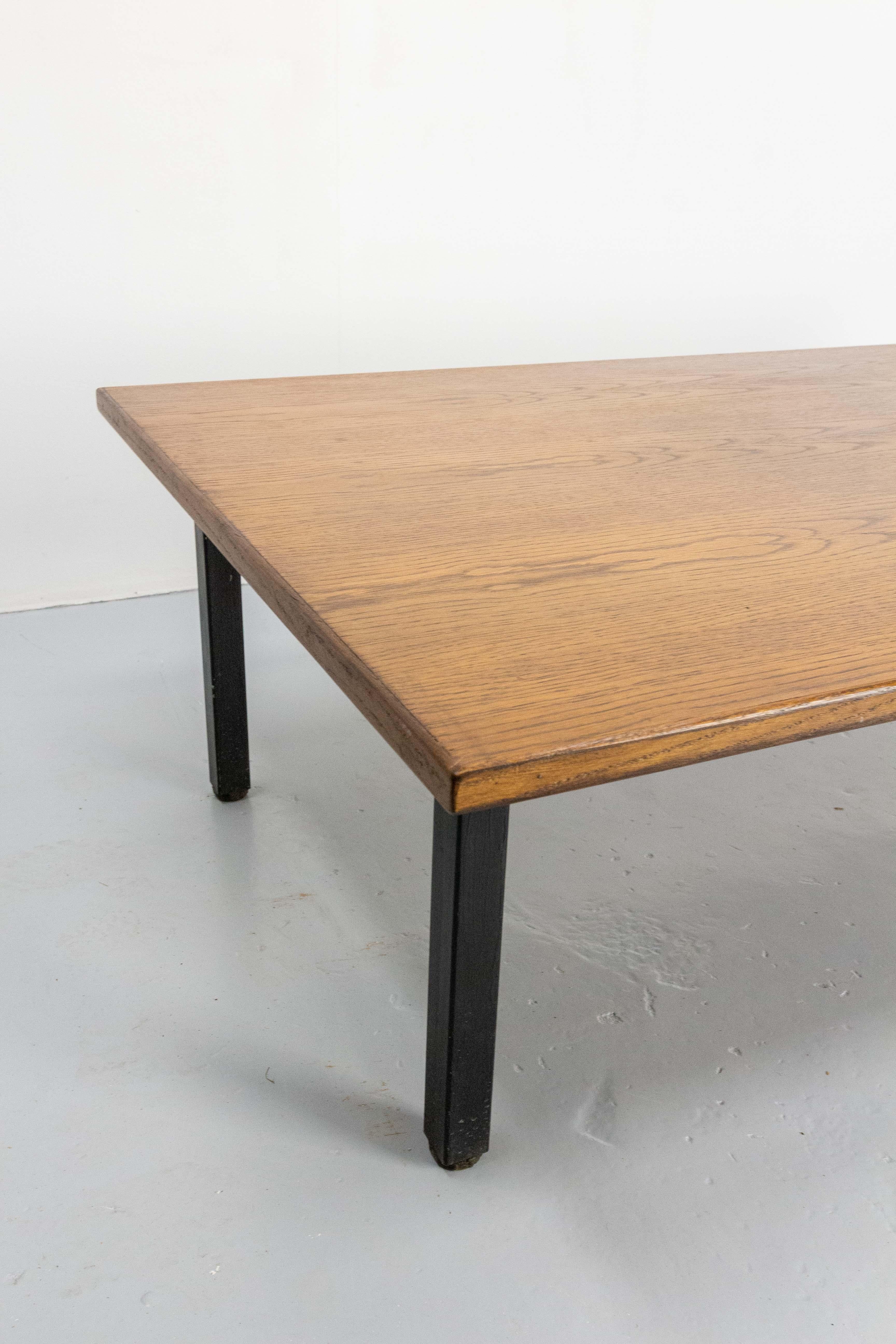 20th Century French Coffee Table, Massive Oak and Metal, circa 1970 For Sale