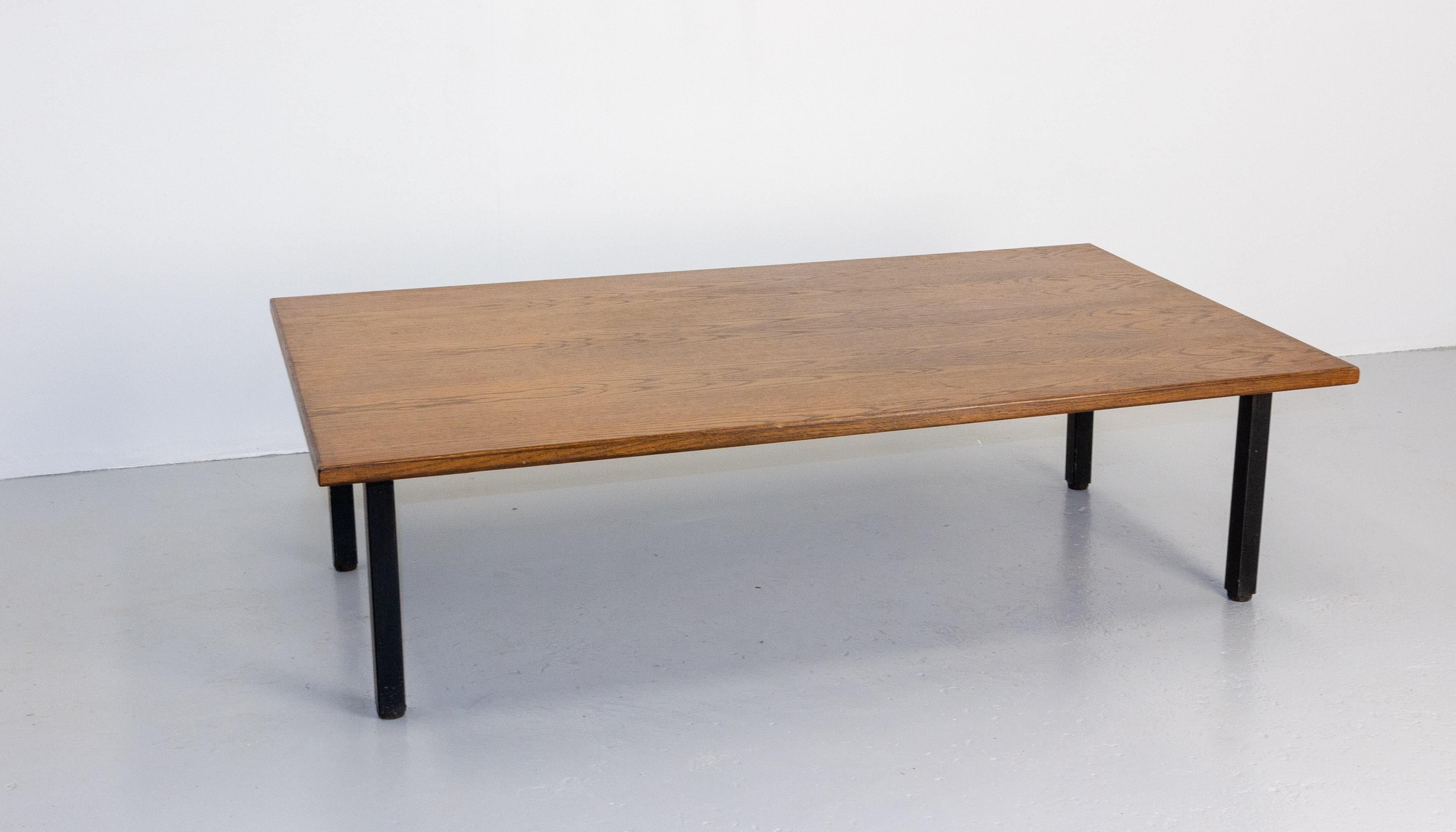 French Coffee Table, Massive Oak and Metal, circa 1970 For Sale 2