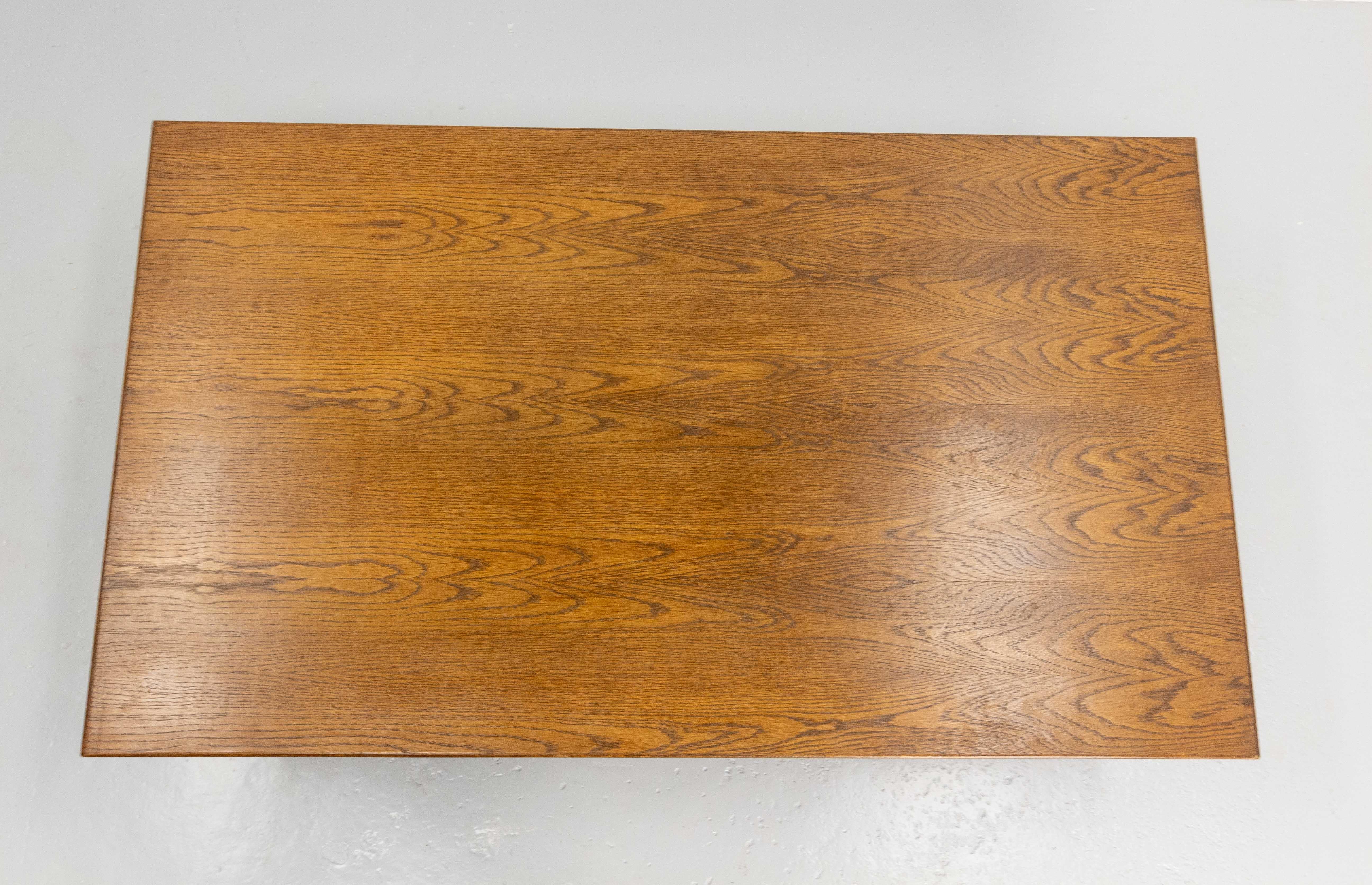 French Coffee Table, Massive Oak and Metal, circa 1970 For Sale 3