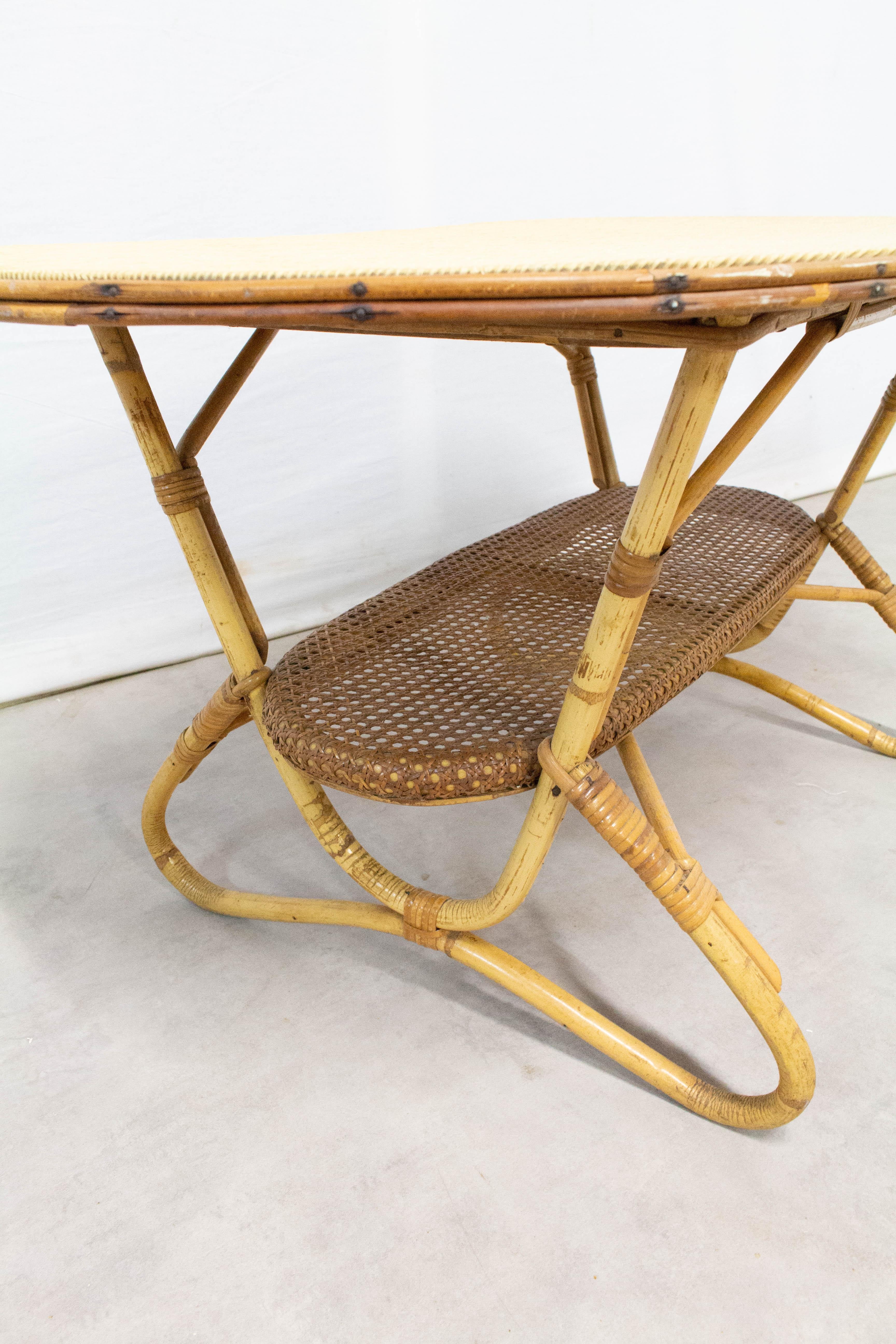 French Coffee Table Rattan, Midcentury In Good Condition In Labrit, Landes