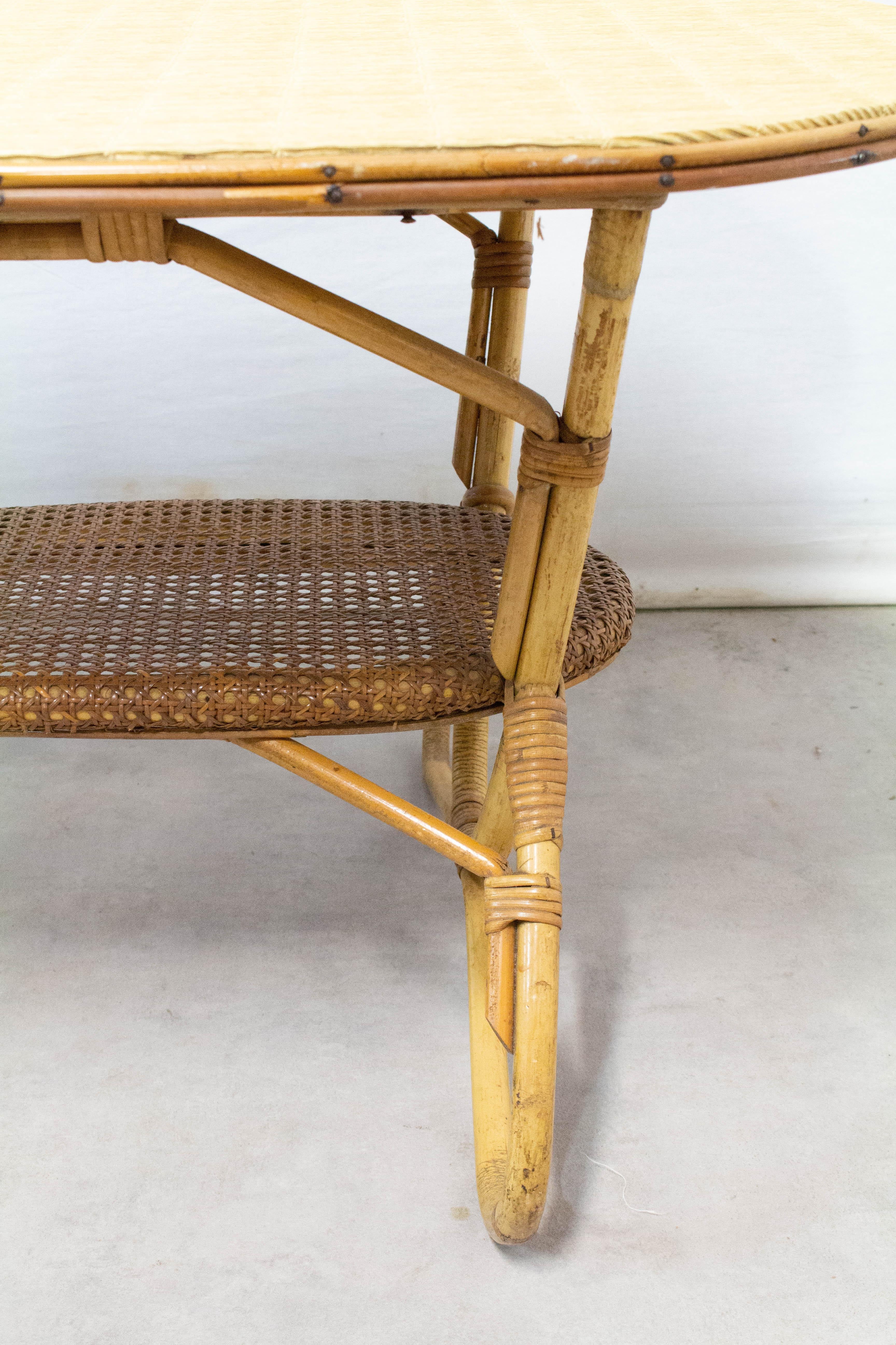 French Coffee Table Rattan, Midcentury 1