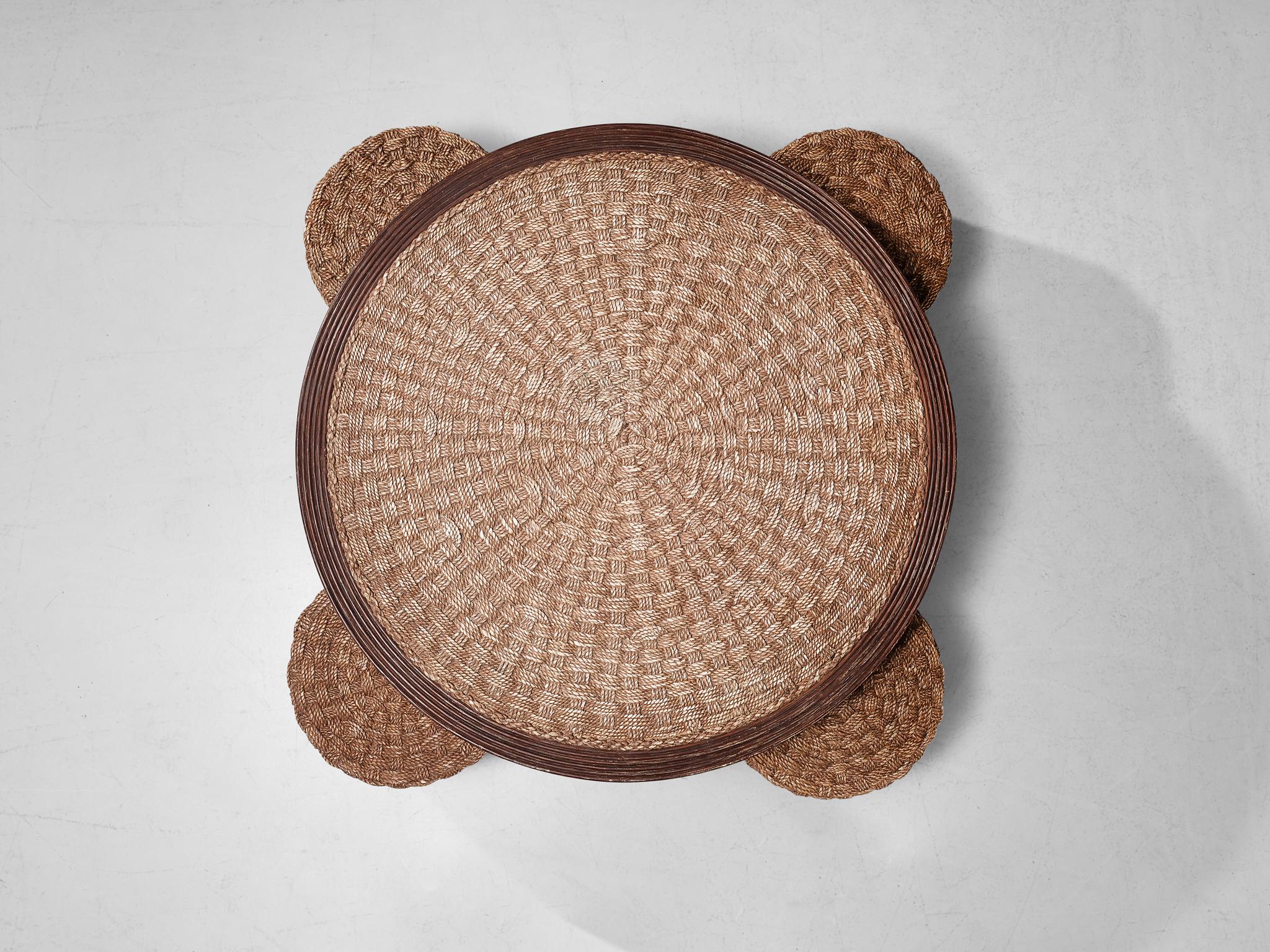 French Coffee Table with Four Stools in Rope and Cane 2