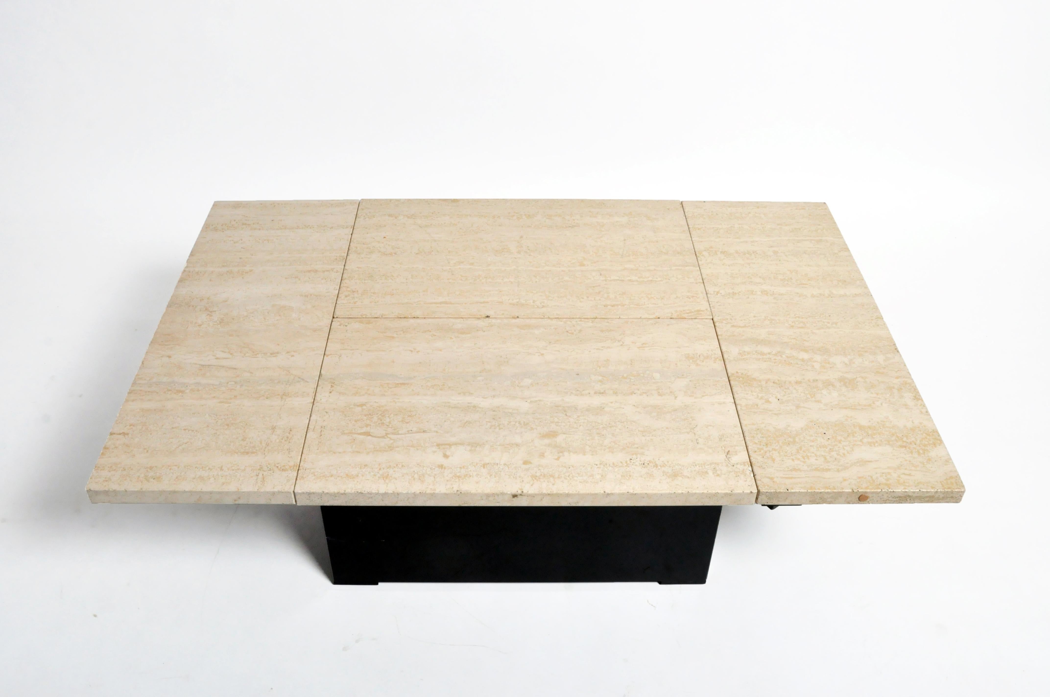 French Coffee Table with Movable Travertine Marble Top by Paul Michel For Sale 6