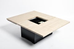 Table basse française avec plateau amovible en marbre travertin de Paul Michel