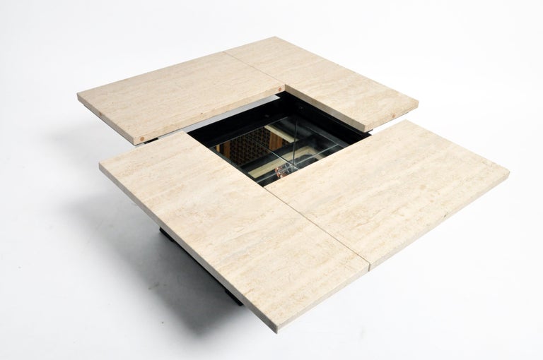 French Coffee Table with Movable Travertine Marble Top by Paul Michel