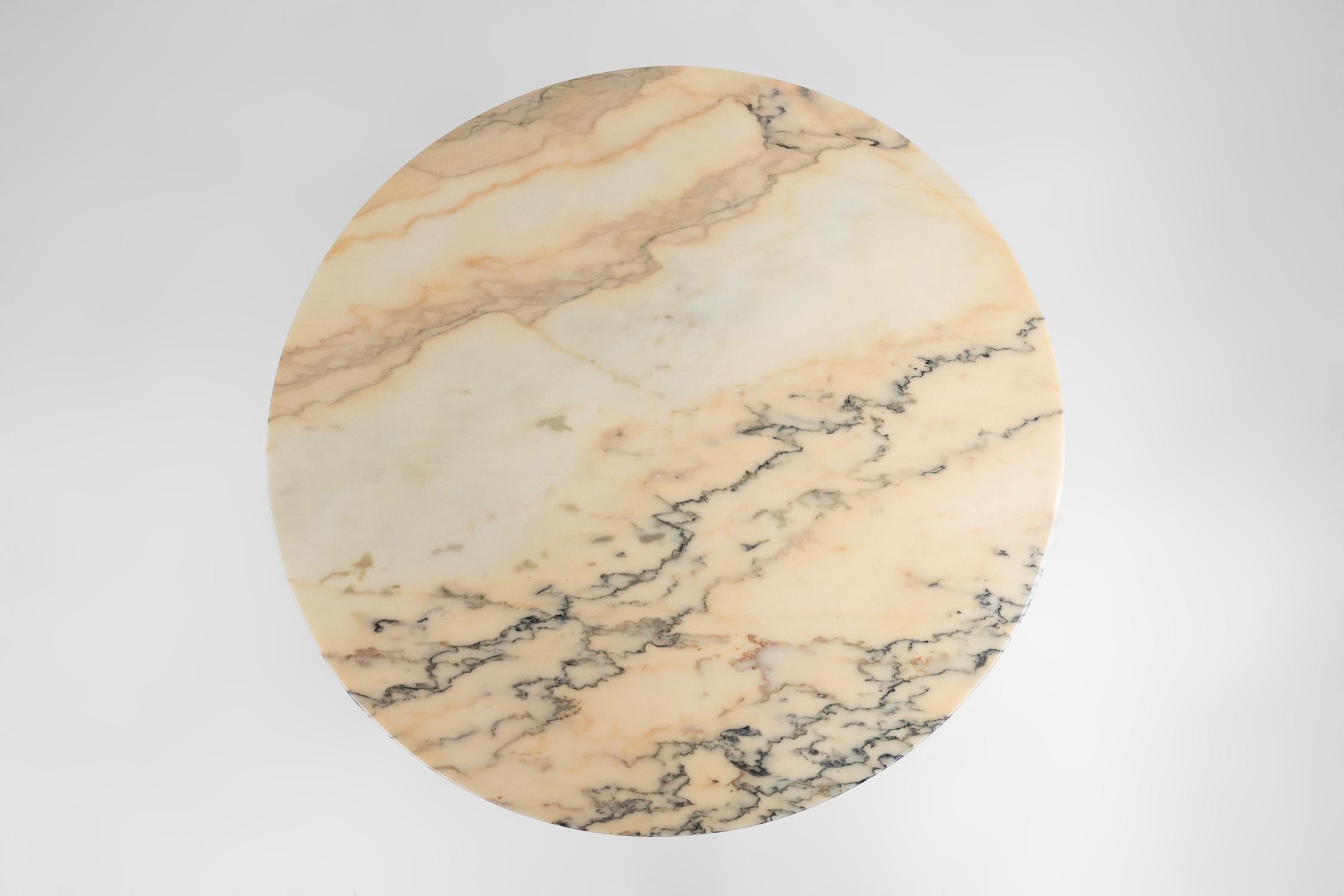 French coffee table with pink marble top and Limoges plaques, ca. 1950 3
