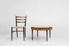 French coffee table with pink marble top and Limoges plaques, ca. 1950