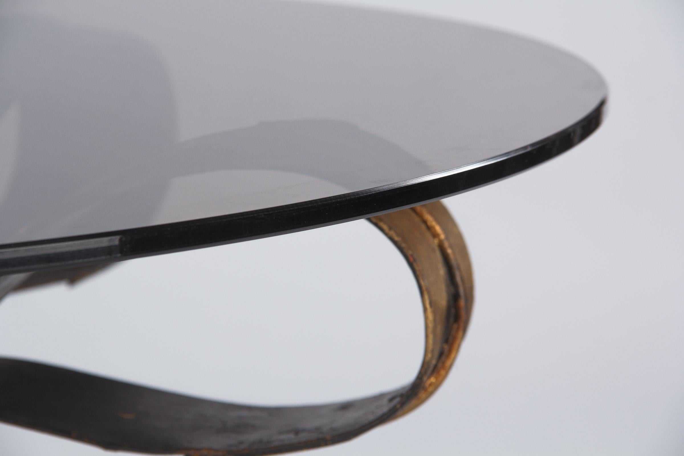 French Coffee Table with Smoked Glass Top and Wrought Iron Base, 1960s 4