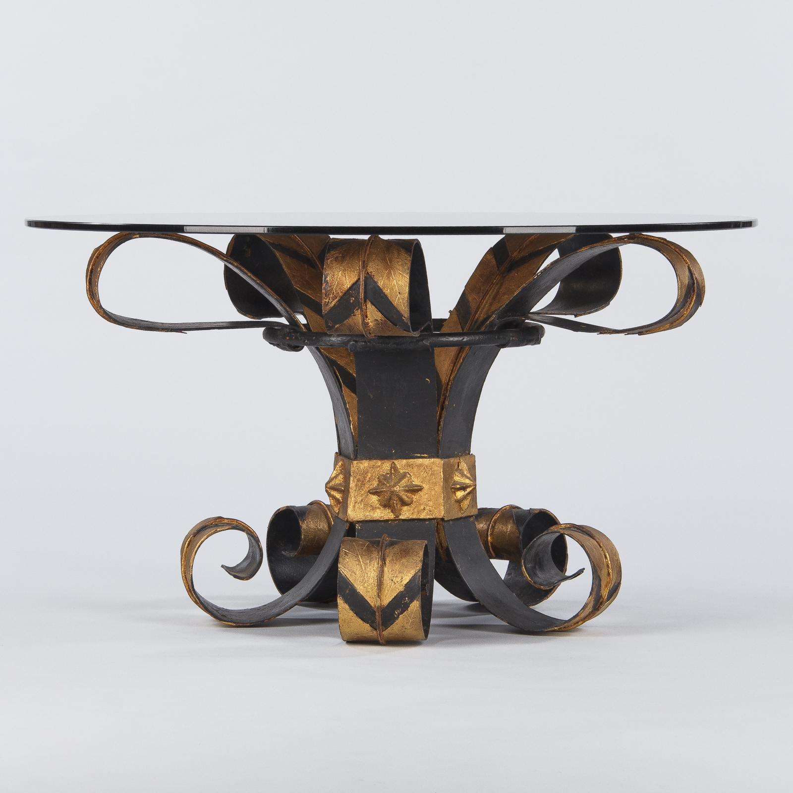 French Coffee Table with Smoked Glass Top and Wrought Iron Base, 1960s 6