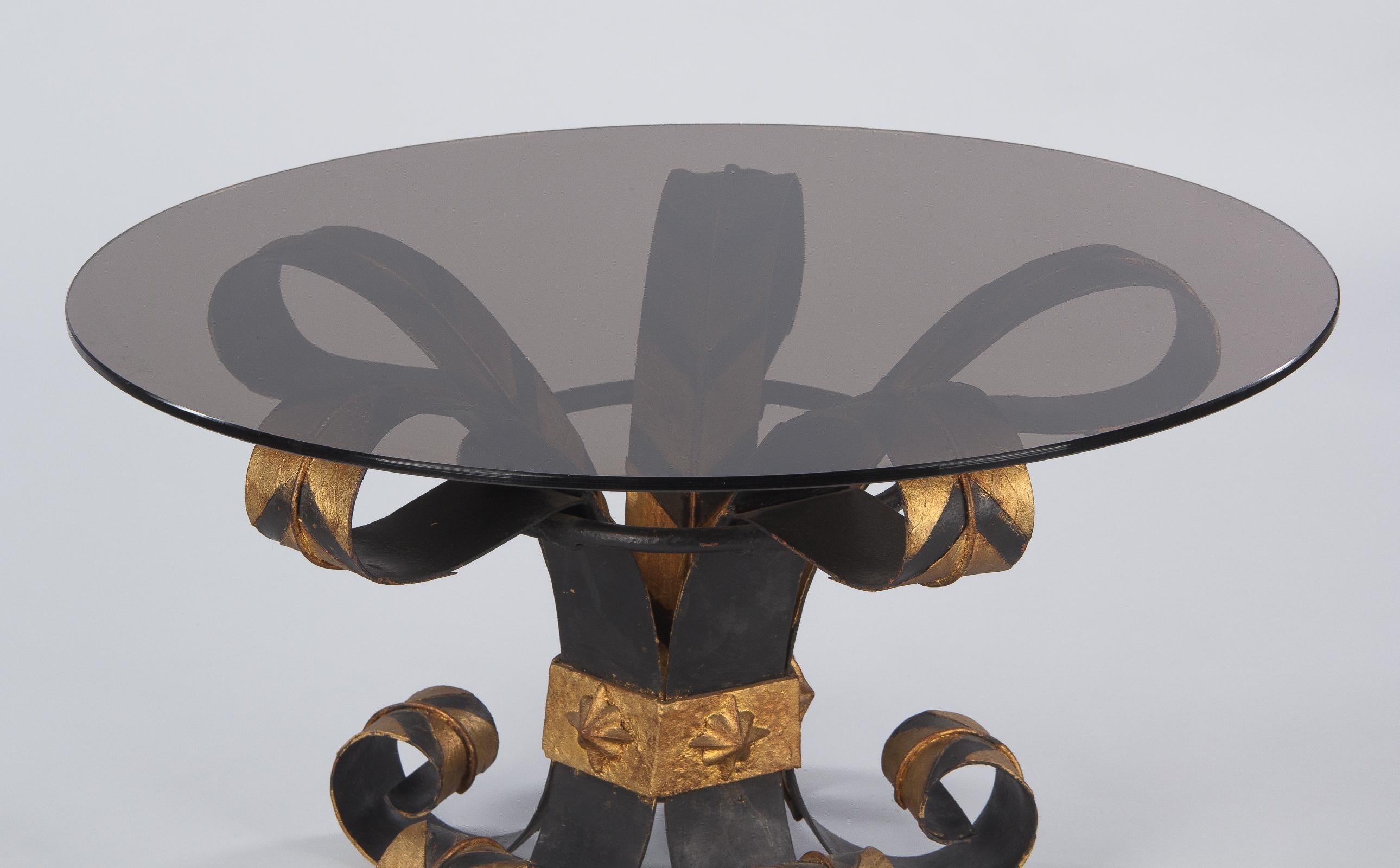 French Coffee Table with Smoked Glass Top and Wrought Iron Base, 1960s 7