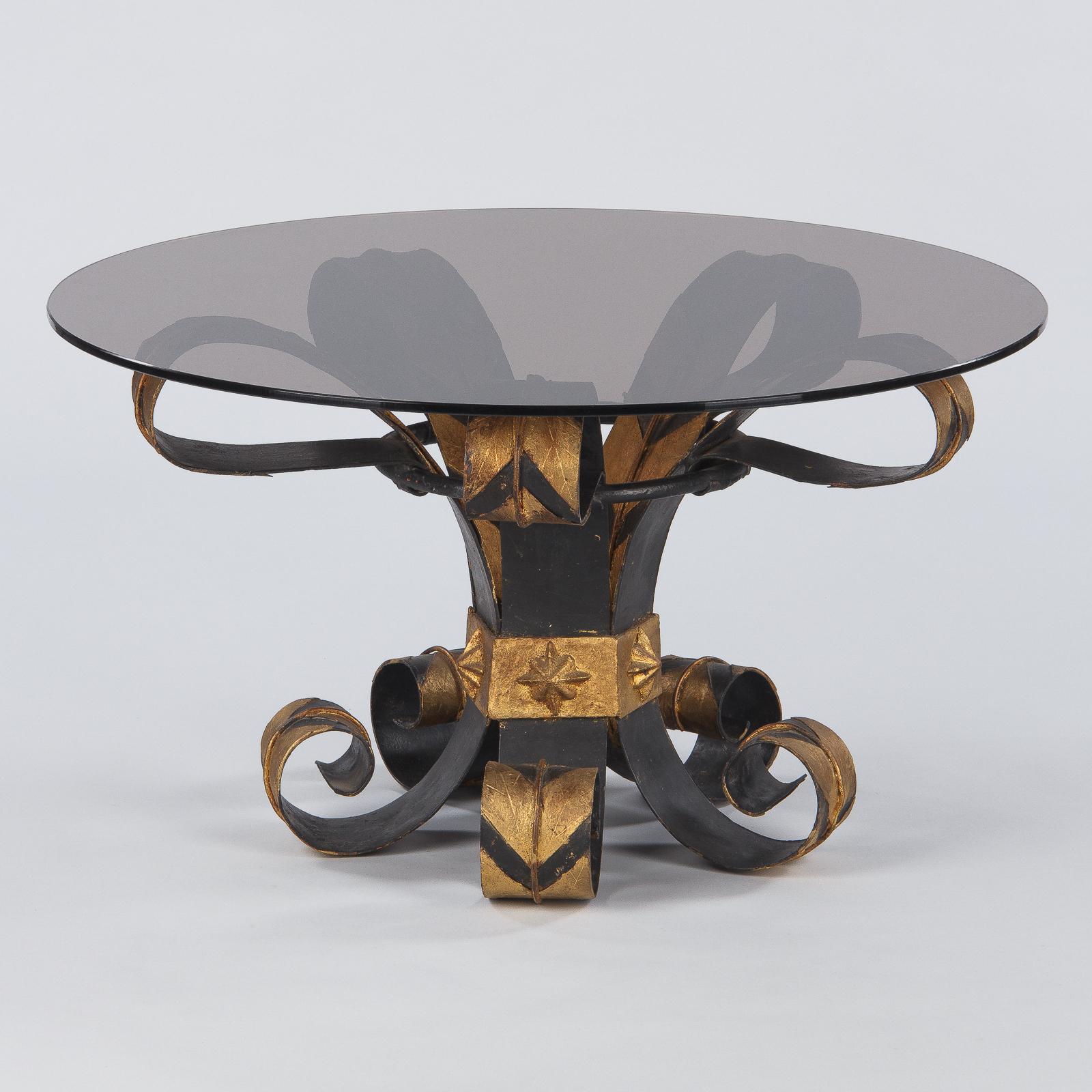 French Coffee Table with Smoked Glass Top and Wrought Iron Base, 1960s 11