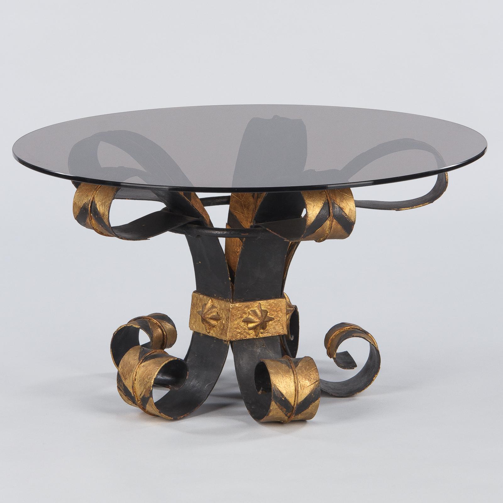 French Coffee Table with Smoked Glass Top and Wrought Iron Base, 1960s 12