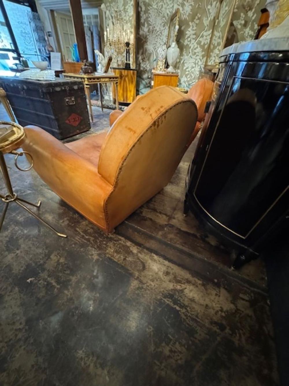 French Cognac Leather Club Chairs 3