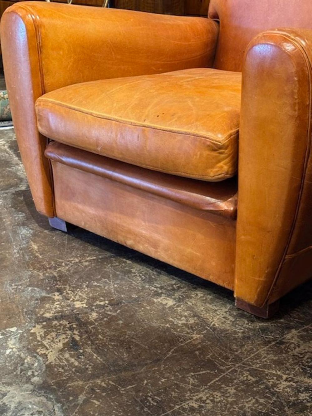 French Cognac Leather Club Chairs 5