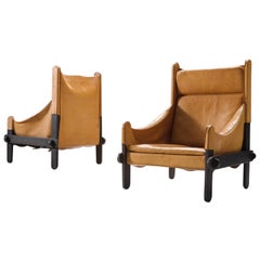 French Cognac Leather Pair of Easy Chairs