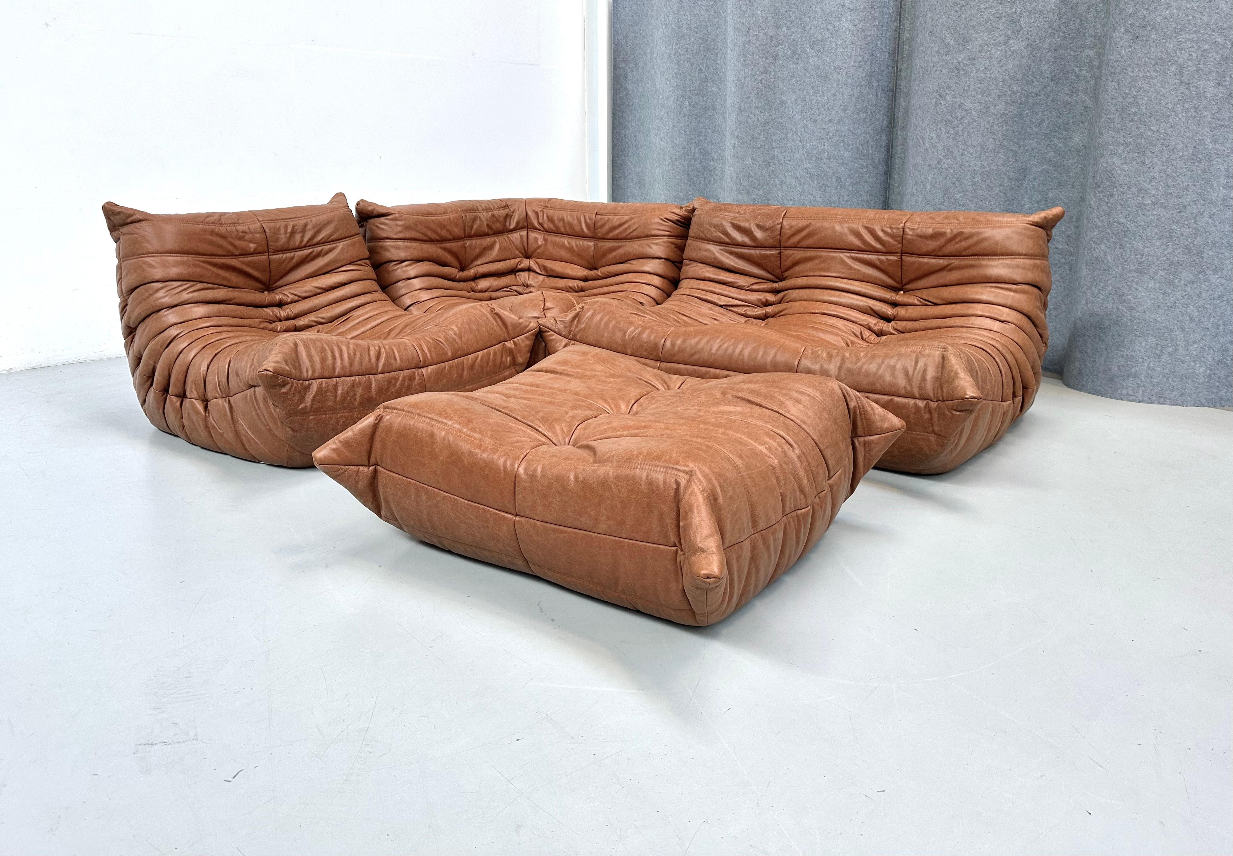 brown leather togo couch