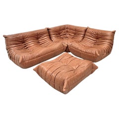 Used French Cognac Leather Togo Livingroomset  by Michel Ducaroy for Ligne Roset.