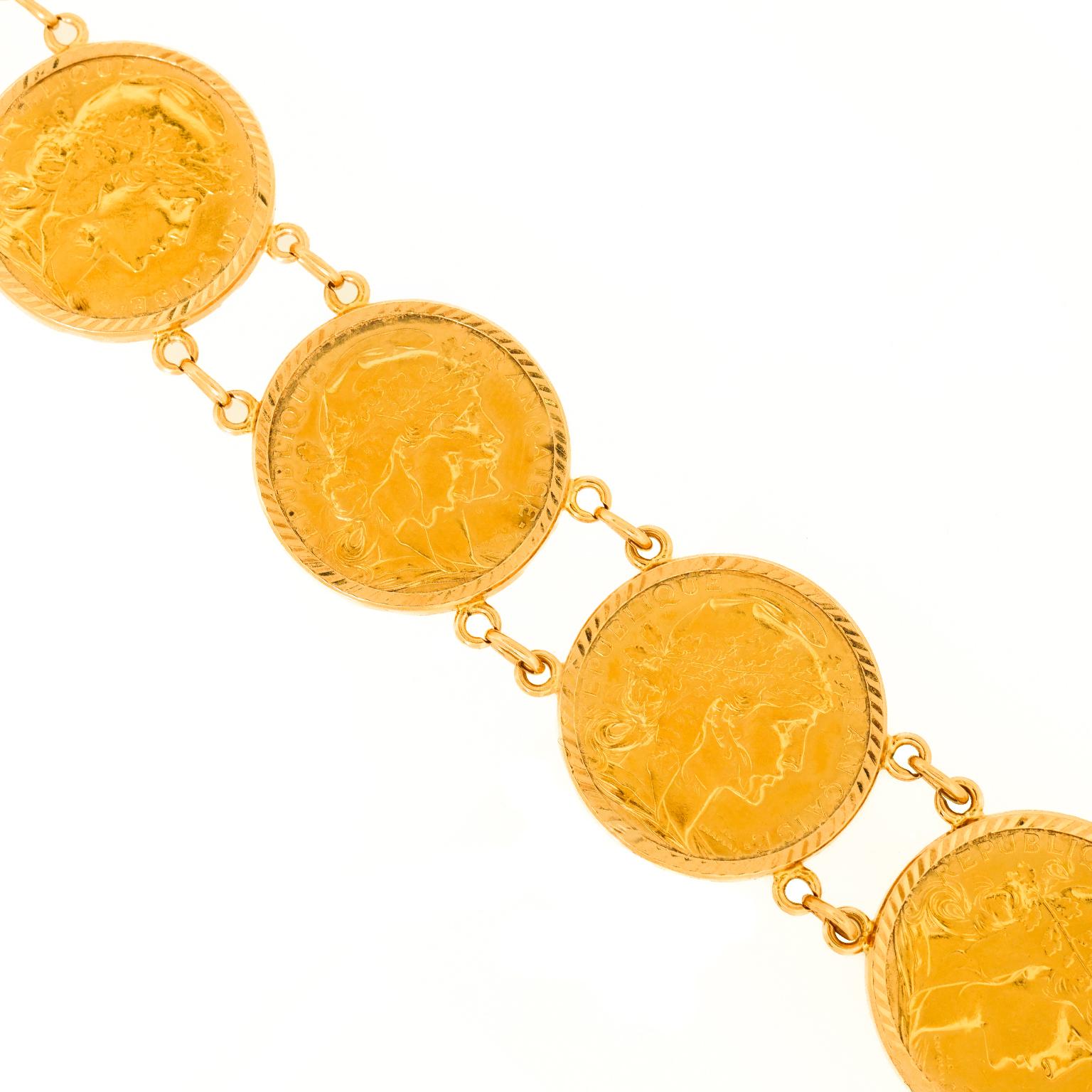 French Coin Bracelet 22k c1920s For Sale 6