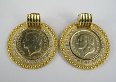 Pendientes Colgantes de Cristal Moneda Francesa, Nunca Usados Años 80
