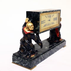 Orologio da parete francese in bronzo dipinto a freddo e marmo Art Deco Chinoiserie