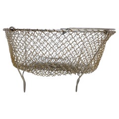 Vintage French Farm House Wire Mesh Egg Basket Stand Carry All Midcentury Modern France