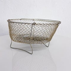 French Farm House Wire Mesh Egg Basket Stand Carry All Midcentury Modern France