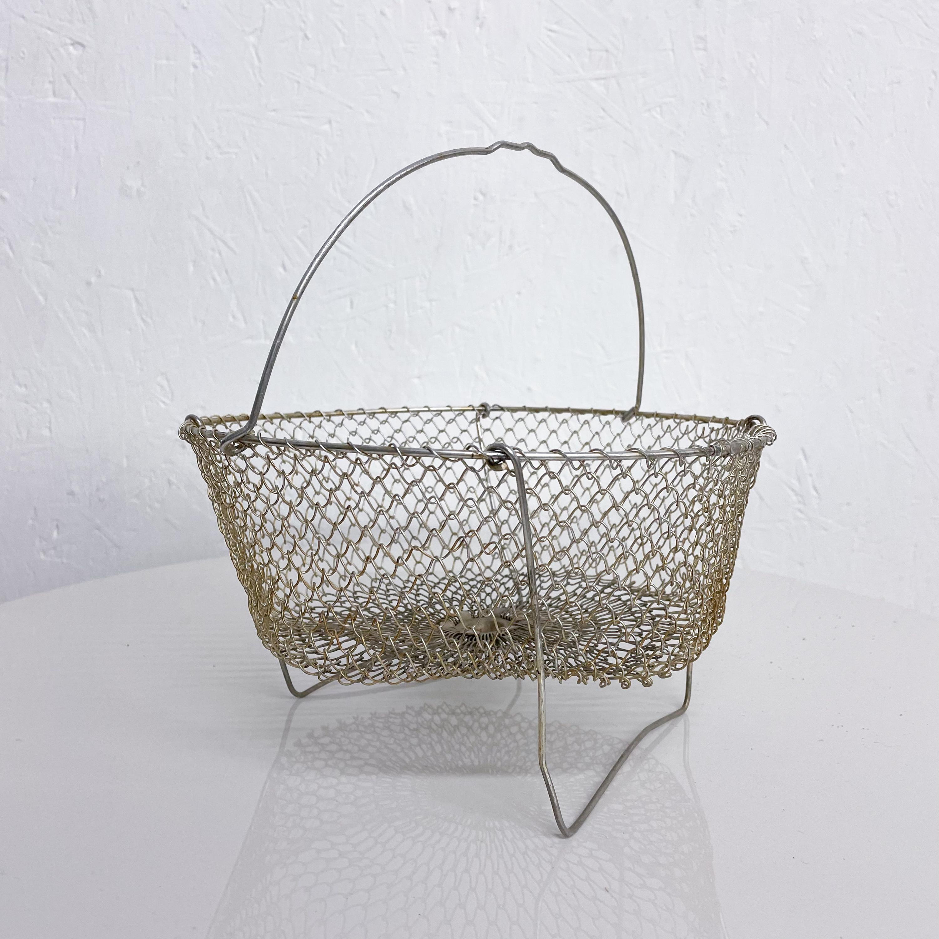 Mid-Century Modern French Farm House Wire Mesh Egg Basket Stand Carry All Midcentury Modern France