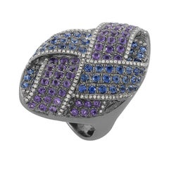French Collection 18 Karat Gold Amethyst and Sapphire Pave Ring HF03780RA-WAMS