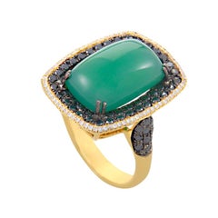 French Collection 18 Karat Gold Green Agate and Multi-Diamond Ring HF03906RS-Y-G