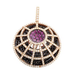 French Collection 18 Karat Gold Multi-Diamond 
Pink Sapphire Spiderweb Pendant
