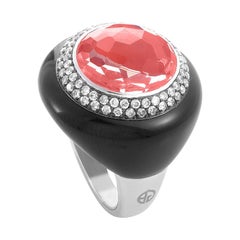 French Collection 18 Karat Gold Onyx and Quartz Diamond Ring RC8-10376WQZOX