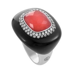 French Collection 18 Karat Gold Onyx and Quartz Diamond Ring RC8-10379WQZOX