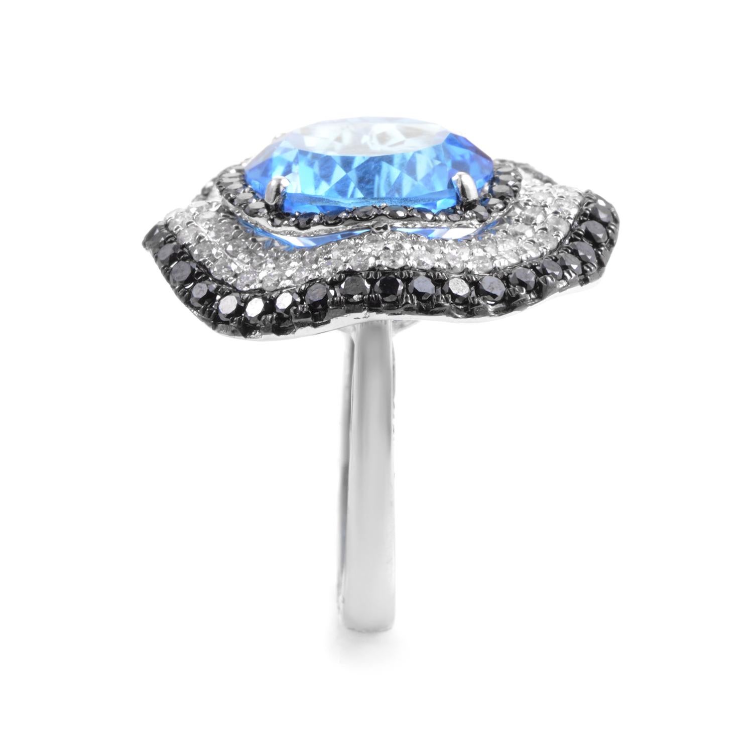 Round Cut French Collection 18 Karat White Gold Diamond and Topaz Ring