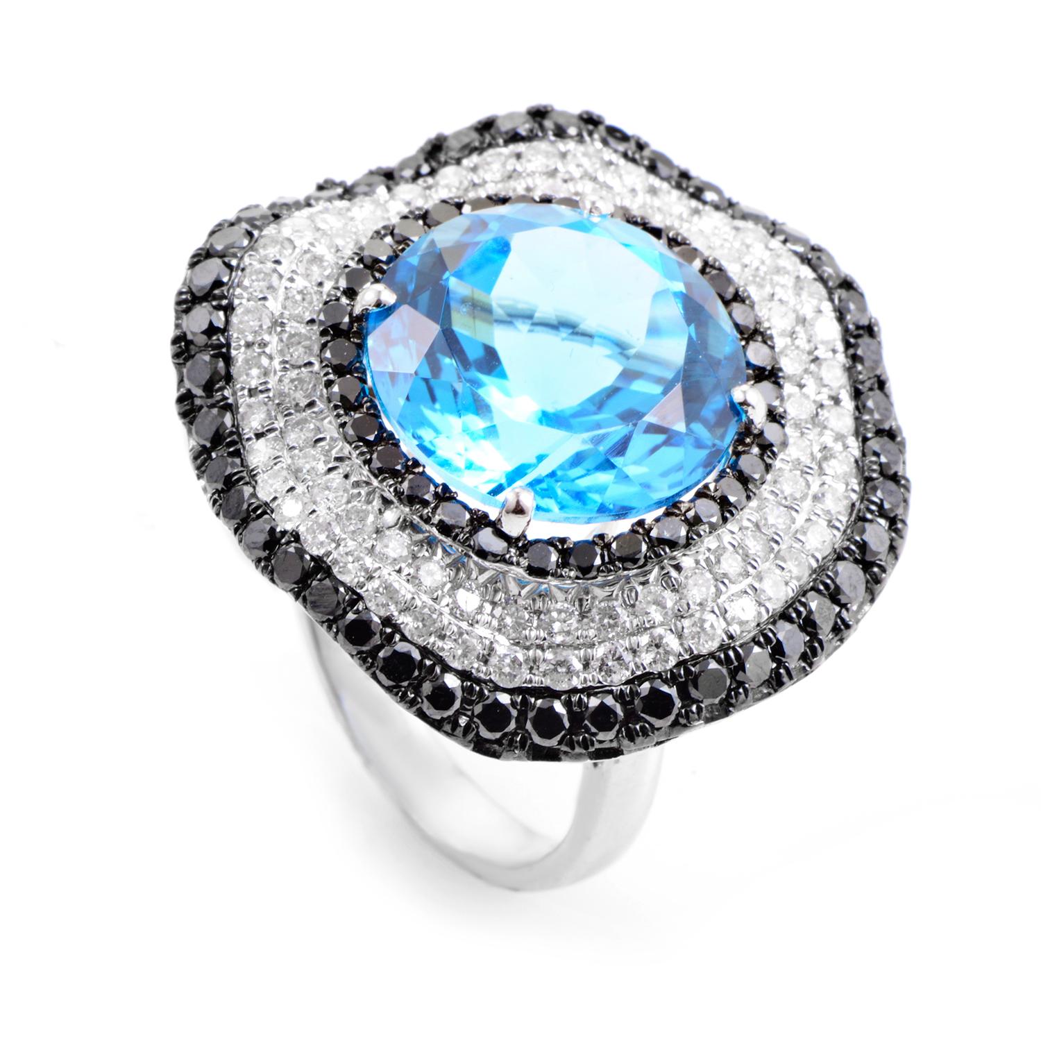 French Collection 18 Karat White Gold Diamond and Topaz Ring In New Condition In Southampton, PA