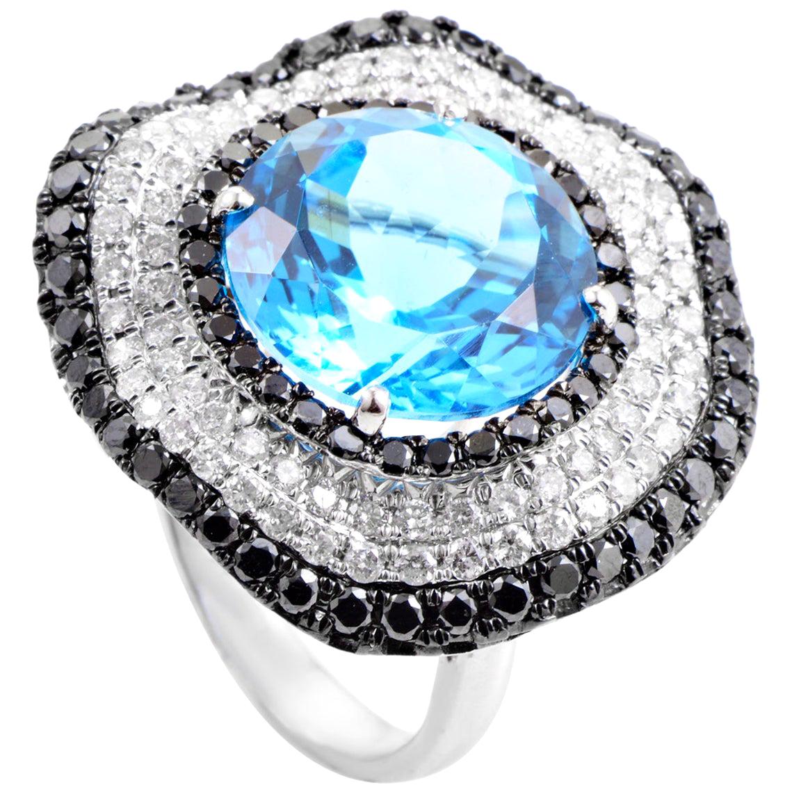 French Collection 18 Karat White Gold Diamond and Topaz Ring