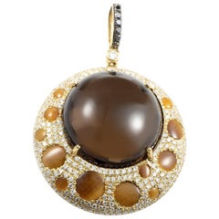 French Collection 18 Karat Yellow Gold Brown Gemstone and Diamond Pendant