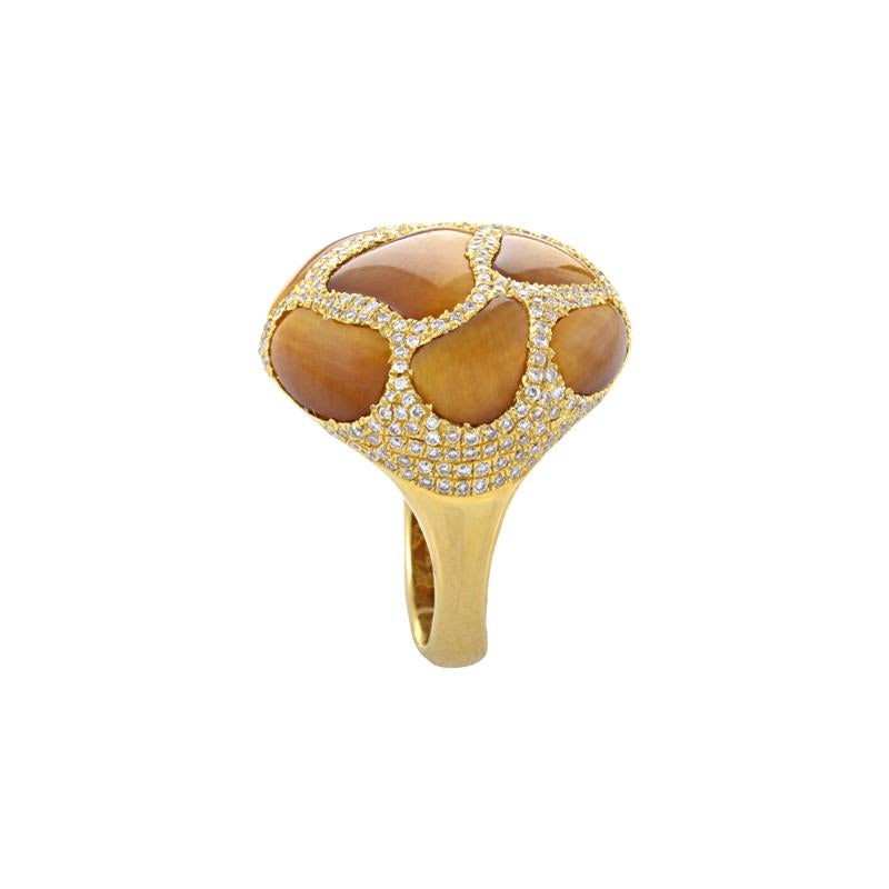 Women's French Collection 18 Karat Yellow Gold Tiger's Eye Diamond Ring HF04064R-Y-TE