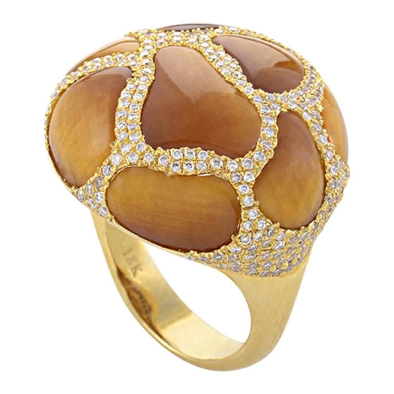 French Collection 18 Karat Yellow Gold Tiger's Eye Diamond Ring HF04064R-Y-TE
