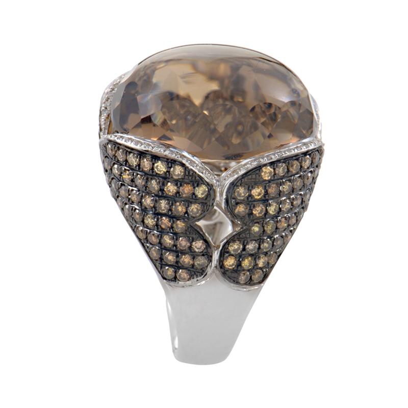 French Collection 18 Karat Gold Smokey Topaz & Brown Diamond Ring HF02020R-W-ST In New Condition In Southampton, PA
