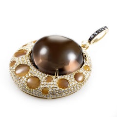 French Collection 18 Karat Yellow Gold Brown Gemstone and Diamond Pendant