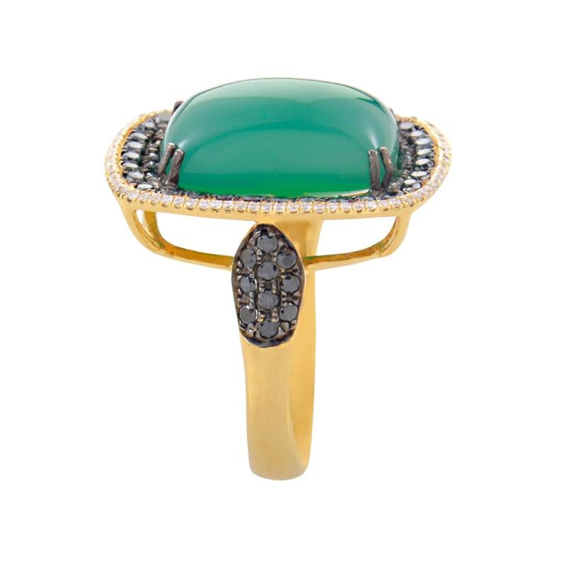 Round Cut French Collection 18 Karat Gold Green Agate and Multi-Diamond Ring HF03906RS-Y-G