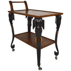 French Colonial Art Deco Bar Cart Trolley with Ebonized Elephants, 1930s