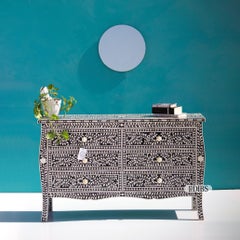 French Colonial Bone Inlay Six-Drawer Dresser with Bone Knobs by House of Jaipur