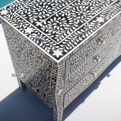 French-Inspired Arabesque Inlay Six-Drawer Chest – Black by House of Jaipur