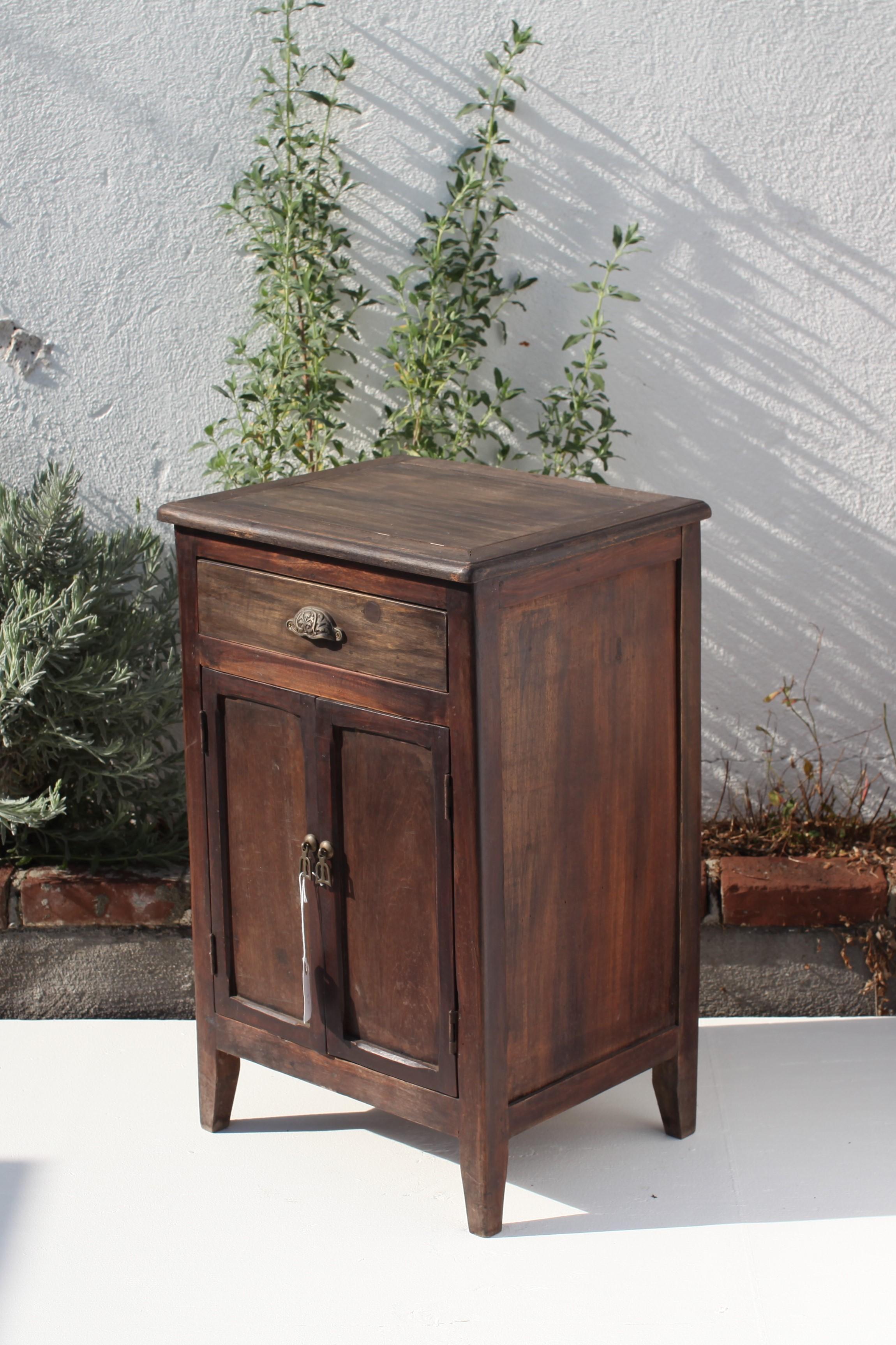 Carved French Colonial Country Patina Teak Cabinet, Circa 1930's For Sale