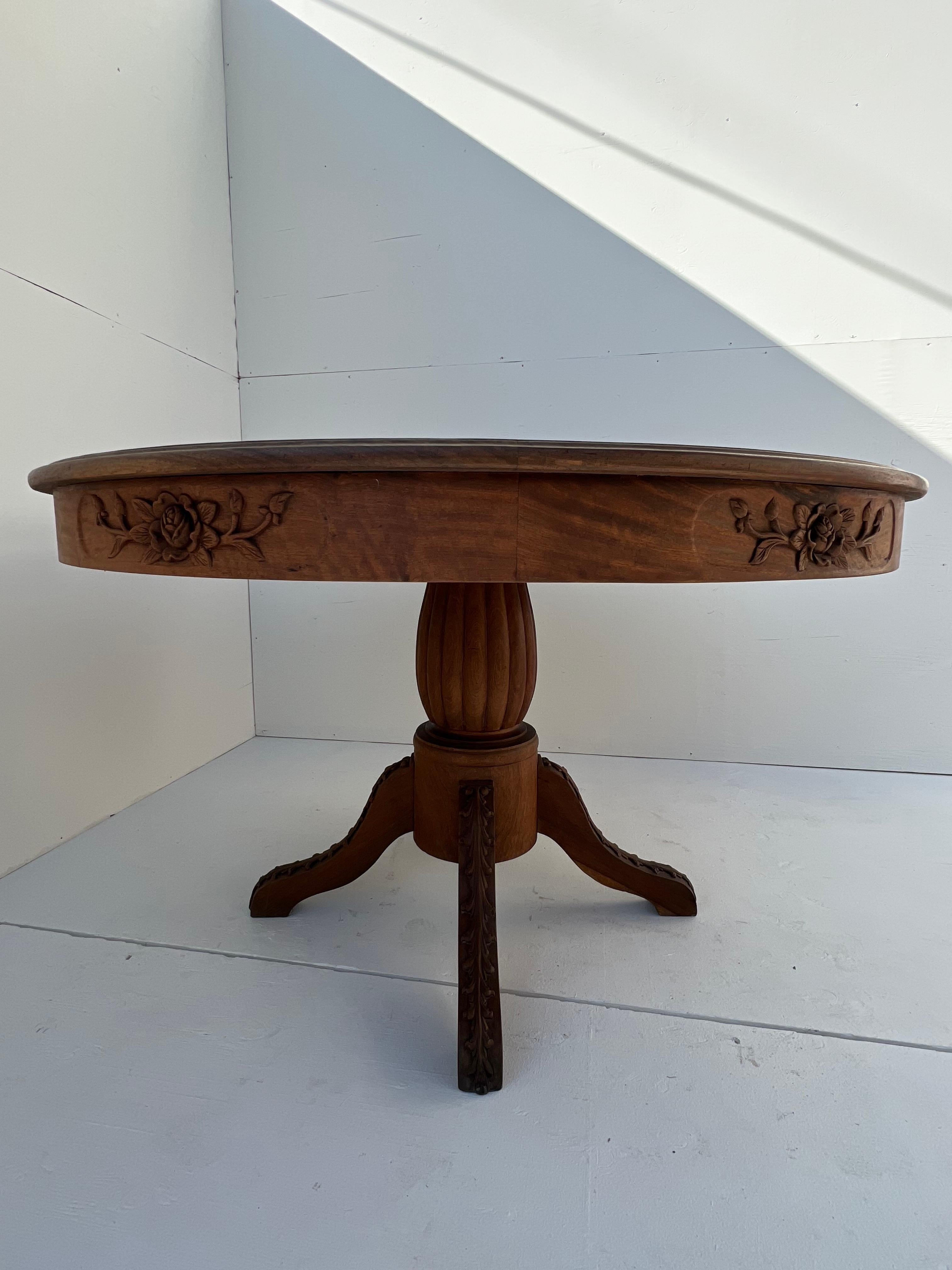 Vietnamese French Colonial Craved Teak Dinning Table 1930's For Sale